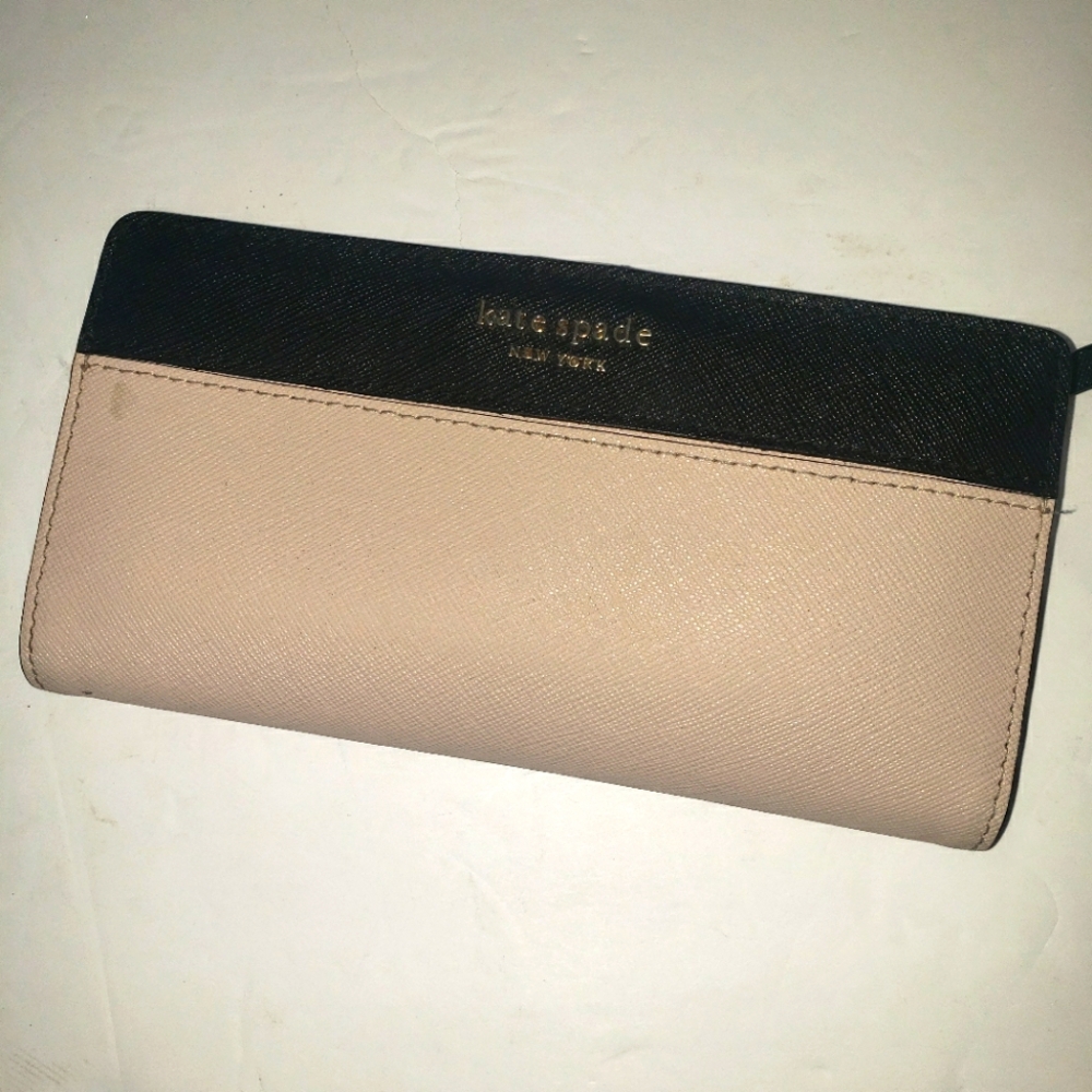 Kate Spade BiFold Wallet Women's Color Block Saffiano Slim Black And Beige
